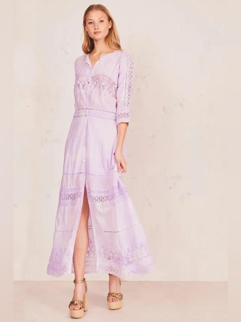 LoveShackFancy / Beth Violet Eyelet Cotton Lace Inset Maxi Dress - Sz. XL - NEW